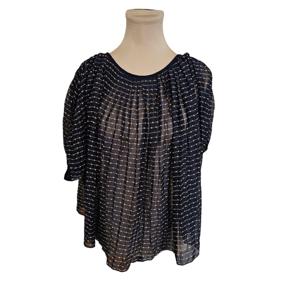 Foxiedox Black Navy Blue and Gold Relaxed Pleated Blouse